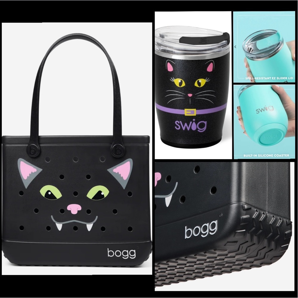 Bogg Bag Bitty Halloween Cats Meow Tote / Swig Life Black Cat 12 oz tumbler /NEW